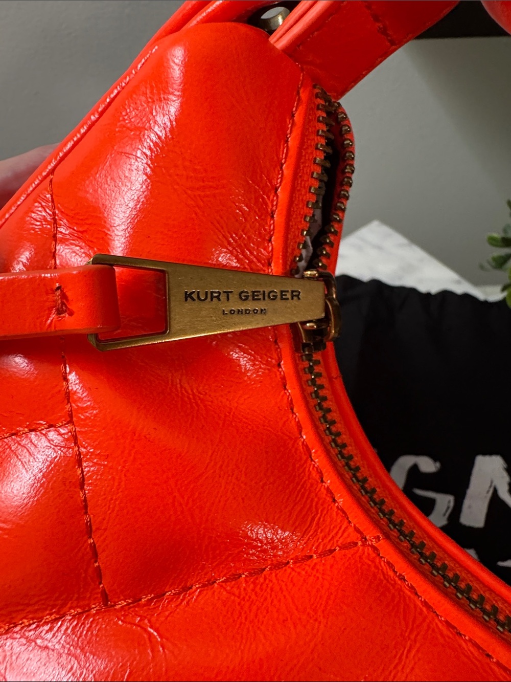 Kurt Geiger Kensington Puff Crescent Shoulder Bag Orange - Picture 2 of 10